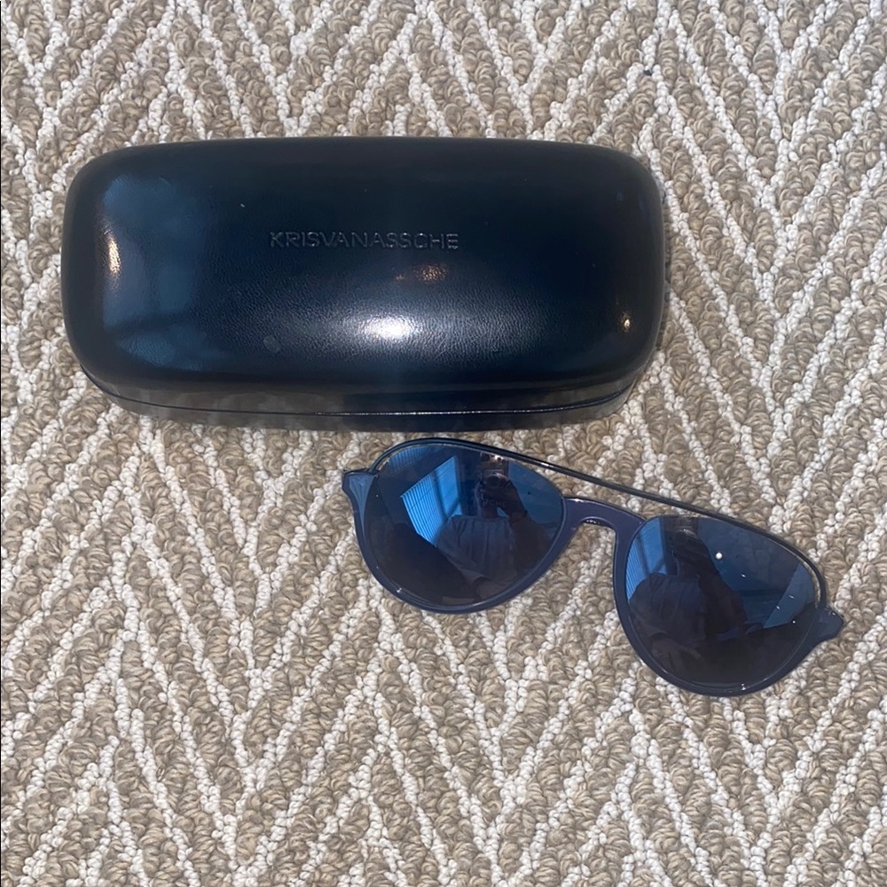 NWOT - Kris Van Assche Navy Blue Sunglasses with Case